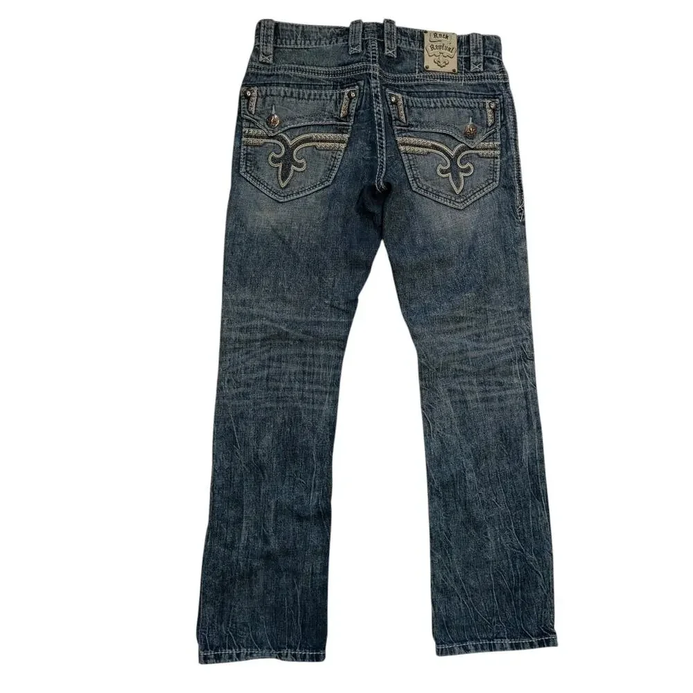 ROCK REVIVAL Faro Straight Leg Denim Jeans Men's 32 Light Blue Wash Y2K